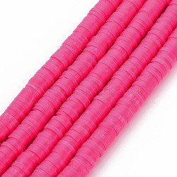 Handmade Polymer Clay Bead Strands, Heishi Beads, Disc/Flat Round, Deep Pink, 6x0.5~1mm, Hole: 2mm, about 320~447pcs/strand, 15.74 inch~16.92 inch(X-CLAY-T002-6mm-49)