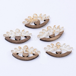 Resin & Walnut Wood Pendants, with Gold Foil, Eyes, Clear, 14x27x4mm, Hole: 2mm(RESI-N025-009A-A01)