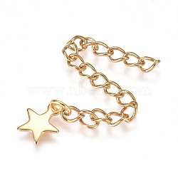 304 Stainless Steel Chain Extender, Curb Chain, with Charms, Star, Golden, 60.5mm, link: 4x3x0.5mm, charm: 8.5x7x0.6mm.(X-STAS-G221-19G)