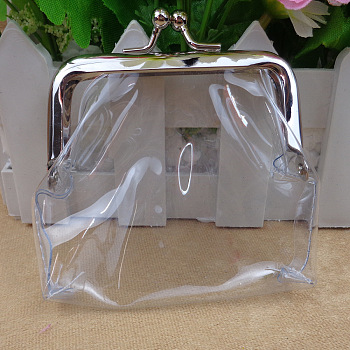 Transparent Trapezoid PPC Doll Handbag, with Platinum Tone Iron Purse Frame, American Girl Doll Accessories Supplies, Clear, 70x90mm