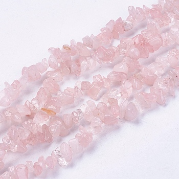 Natural Rose Quartz Stone Bead Strands, Chip, Misty Rose, 4~10x4~6x2~4mm, Hole: 1mm, about 210pcs/strand, 31 inch