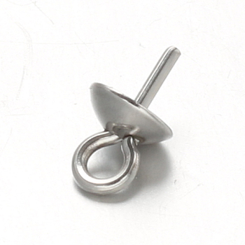 304 Stainless Steel Cup Pearl Peg Bails Pin Pendants, For Half Drilled Beads, Stainless Steel Color, 4mm, Hole: 1mm, Pin: 0.7mm