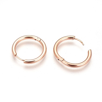 304 Stainless Steel Hoop Earrings, Manual Polishing Huggie Earrings, Rose Gold, 10 Gauge, 17x2.5mm, Pin: 0.9mm(±0.1mm), Inner Diameter: 12mm