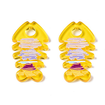 Translucent Acrylic Pendants, 3D Printed, Fishbone, Yellow, 34.5x19.5x3mm, Hole: 5.5mm