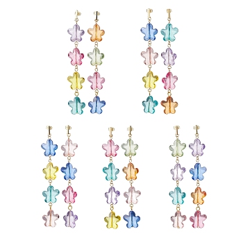 Acrylic Dangle Earrings, with 304 Stainless Steel Earring Hooks, Flower, Mixed Color, 110x18.5mm