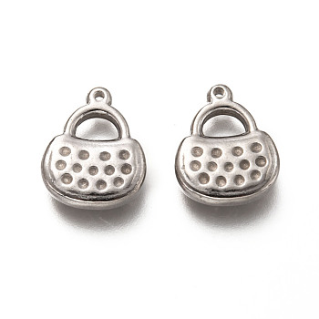 201 Stainless Steel Pendants, Handbag, Stainless Steel Color, 16.5x13.5x3.5mm, Hole: 1.2mm