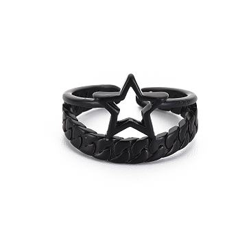Star Alloy Open Cuff Ring, Chunky Wide Ring for Women, Cadmium Free & Lead Free, Electrophoresis Black, US Size 6(16.5mm)