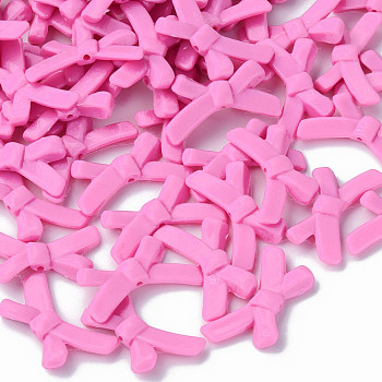 Opaque Acrylic Beads, Bowknot, Hot Pink, 20x34x5.5mm, Hole: 1.8mm, about 435pcs/500g