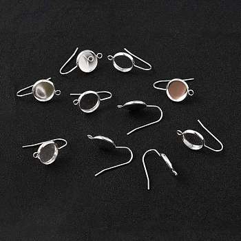 304 Stainless Steel Earring Hooks, with Vertical Loop, Flat Round, 925 Sterling Silver Plated, 23x12x2mm, Hole: 1.5mm, Tray: 10mm, 20 Gauge, Pin: 0.8mm
