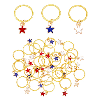 Independence Day Theme DIY Hair Accessories, Alloy Enamel Star Pendants and Iron Finding, for Hair Styling, Golden, 23mm, 3 colors, 10pcs/color, 30pcs/set