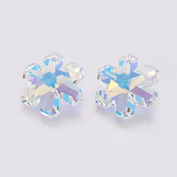 K9 Glass Rhinestone Pendants, Imitation Austrian Crystal, Faceted, Flower, Crystal AB, 29x25.5x11~11.5mm, Hole: 1.6mm