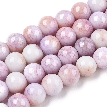 Opaque Crackle Glass Round Beads Strands, Imitation Stones, Round, Violet, 10mm, Hole: 1.5mm, about 80pcs/strand, 30.31~31.10 inch(77~79cm)