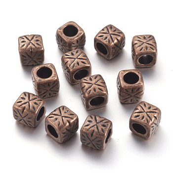 Tibetan Style Spacer Beads, Zinc Alloy, Lead Free & Nickel Free & Cadmium Free, Column, Red Copper Color, 9mm wide, 9mm long, 9mm thick, hole: 5.5mm