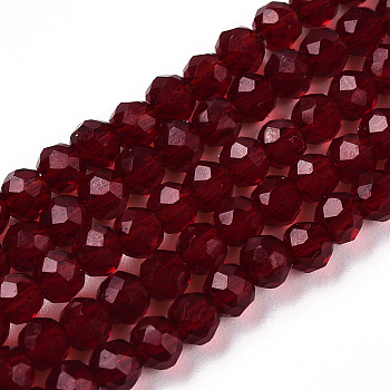Glass Beads Strands, Faceted, Rondelle, Dark Red, 3.5x3mm, Hole: 0.4mm, about 123~127pcs/strand, 13.78 inch~14.17 inch(35~36cm)