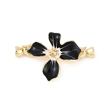 Brass Enamel Fold Over Clasps, Flower, Real 18K Gold Plated, 43x26mm