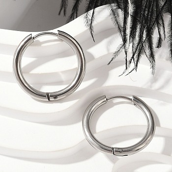 202 Stainless Steel Huggie Hoop Earrings, Hypoallergenic Earrings, with 316 Surgical Stainless Steel Pin, Stainless Steel Color, 20x2.50mm