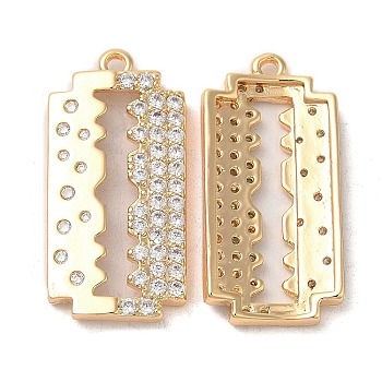 Brass & Cubic Zirconia Pendants, Blade Charm, Real 18K Gold Plated, 32x15x4mm, Hole: 1.6mm