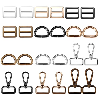 24Pcs 12 Style Iron D Rings, Alloy Slider Buckles & Swivel Clasps, Mixed Color, 2pcs/style