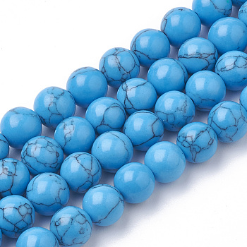Synthetic Turquoise Beads Strands, Dyed, Round, Dodger Blue, 8mm, Hole: 1.5mm, about 50pcs/strand, 14.96 inch