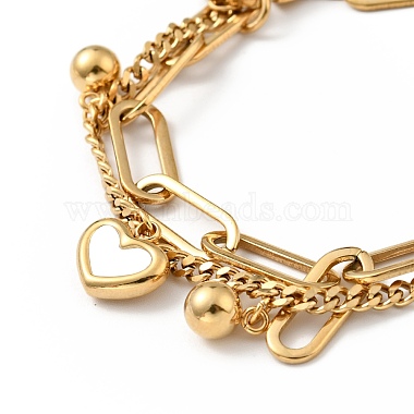Bracelet multirangs charm coeur coquillage et boule ronde(BJEW-G639-12G)-2