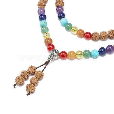Natural Rudraksha Beaded Buddhist Necklace(NJEW-JN04118)-4