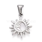 303 Stainless Steel Pendants, Sun & Moon Charms, Stainless Steel Color, 17.5x15x1.8mm, Hole: 6.5x2.8mm(STAS-Q110-10P)