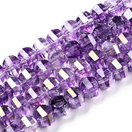 Transparent Electroplate Glass Beads Strands, AB Color Plated, Faceted, Round, Dark Orchid, 8x6mm, Hole: 1.2mm, about 60pcs/strand, 14.96 inch(38cm)(EGLA-N006-078D)