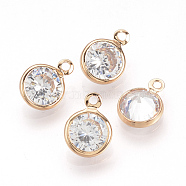 Cubic Zirconia Charms, with Brass Findings, Diamond, Light Gold, 12x9x4.5mm, Hole: 1mm(ZIRC-T003-23KC)