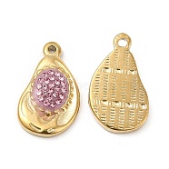 Rhinestone Pendants, with Real 18K Gold Plated 201 Stainless Steel Findings, Twist Teardrop Charms, Rose, 22x13x3.5mm, Hole: 1.4mm(STAS-J401-VC974)