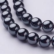 10MM Black AAA Grade Round Non-Magnetic Synthetic Hematite Beads Strands, Size: about 10mm in diameter, hole: 1mm, about 43pcs/strand(X-G-H1070-1)
