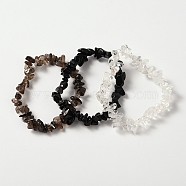 Multi-strand Gemstone Chips Stretch Bracelets, 3 Bracelets a Set, Black, 53~55mm(X-BJEW-PH00610-03)