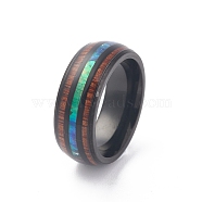 Ion Plating(IP) 304 Stainless Steel Paua Shell Cuff Ring for Women, Wood Wide Band Open Rings, Sienna, 8mm, Inner Diameter: US Size 7 1/4(17.5mm)(RJEW-M014-01B-E)