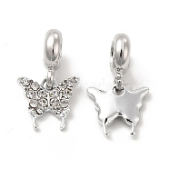 Rack Plating Alloy Crystal Rhinestone European Dangle Charms, Large Hole Charms, Butterfly, Platinum, 21.5mm, Hole: 4.5mm, Butterfly: 12x13x3mm(PALLOY-P289-01P)