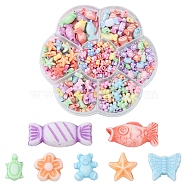 260Pcs 7 Style Craft Style Acrylic Beads, Fish & Candy & Flower & Starfish & Butterfly & Bear, Mixed Color, 7~16.5x6~15x3~7mm, Hole: 1.5~3mm(MACR-FS0001-38)