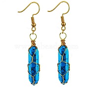 Turquoise Hexagon Handmade Copper Wire Wrapped Earrings Natural Stone Column Earrings, Golden(ND6138-10)