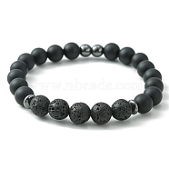 Natural Lava Rock & Black Agate & Synthetic Hematite Beaded Stretch Bracelets, Inner Diameter: 2-1/8 inch(5.3cm)(BJEW-JB09441)