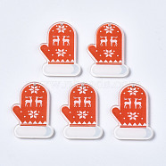 Transparent Printed Acrylic Pendants, Christmas, Glove with Christmas Reindeer , Orange Red, 34.5x24.5x2.5mm, Hole: 1.5mm(KY-S163-340)