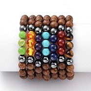 Adjustable Nylon Cord Braided Bead Bracelets, with Natural & Synthetic Gemstone, Non-Magnetic Synthetic Hematite Beads and Wood Beads, 2-1/4 inch~3-1/8 inch(5.6~8.05cm), 7pcs/set(BJEW-JB04776)