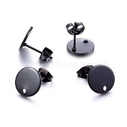304 Stainless Steel Stud Earring Findings, with Loop and Flat Plate, Ear Nuts/Earring Backs, Flat Round, Electrophoresis Black, 8x1mm, Hole: 1.2mm, Pin: 0.8mm(STAS-K184-01-02B)