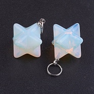 Opalite Pendants, with 201 Stainless Steel Split Rings, Stainless Steel Color, Merkaba Star, 22~23x16.5~17x19mm, Hole: 6mm(X-G-E398-02M)