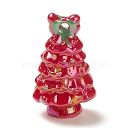 Transparent Acrylic Enamel Pendant, Christmas Tree, Red, 36x22x22.5mm, Hole: 3mm(ACRC-D002-01A)