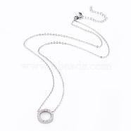 304 Stainless Steel Pendant Necklaces, with Cubic Zirconia, Ring, Stainless Steel Color, 440x1mm(NJEW-F264-28P)