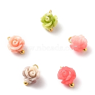 Synthetic Coral Charms, with Golden Brass Ball Head Pins, Flower, Mixed Color, 9x7x6.5mm, Hole: 1.6mm(PALLOY-JF00558-03)