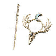 Skull Alloy Hair Sticks, Hair Accessories for Women & Girls, Antique Golden, 120mm(PW-WG17AB8-01)