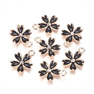 Alloy Enamel Pendants, with Crystal Rhinestone, Sakura Flower, Golden, Black, 17x14x2.5mm, Hole: 1.6mm(ENAM-TAC0001-10A)