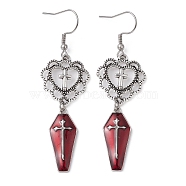 Alloy Enamel Heart & Cross Dangle Earrings, Halloween Theme Long Drop Earrings for Women, Red, 68x20mm(EJEW-JE05313)