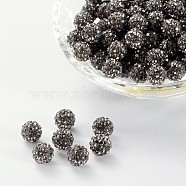 Polymer Clay Rhinestone Beads, Pave Disco Ball Beads, Grade A, Round, Half Drilled, Black Diamond, 8mm, Hole: 1mm(RB-H258-HD8mm-215)