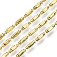 Brass Ball Chains, Faceted Rice Beads Chains, Long-Lasting Plated, Cadmium Free & Lead Free, Golden, 6x2mm(X-CHC-T013-003G-RS)