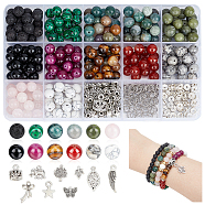 DIY Jewelry Making Finding Kit, Including Natural & Synthetic Mixed Gemstone Round Beads, Rhinestone Spacer Beads, Alloy Tube Bails & Pendants, Leaf & Bowknot & Elephant & Star, Mixed Color, 461Pcs/box(DIY-GA0006-02)