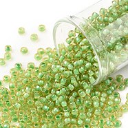 TOHO Round Seed Beads, Japanese Seed Beads, (945) Inside Color Jonquil/Mint Julep Lined, 8/0, 3mm, Hole: 1mm, about 10000pcs/pound(SEED-TR08-0945)